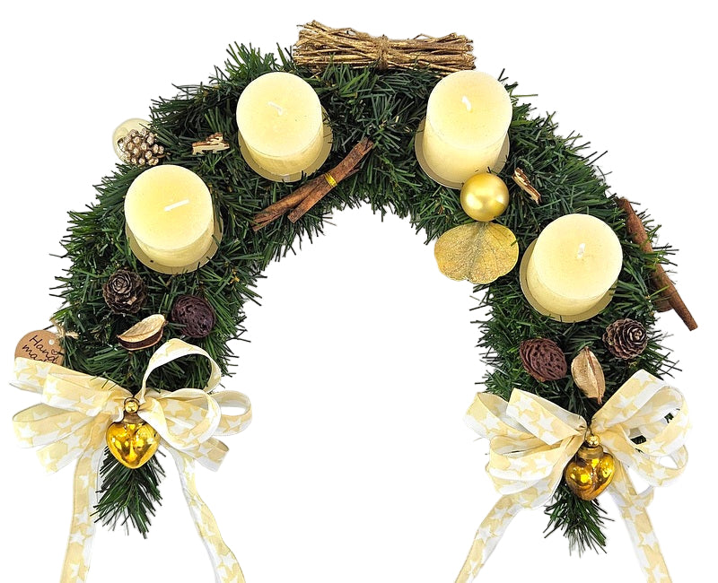 CASA - POADOR ADVENTSKRANZ künstliche Tanne 35 Ø halbrund Creme Gold Natur Advent Geschenk.