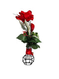 KÜNSTLICHER STRAUß rote Rose Herz Metallvase Röhrchen Dekoration Geschenk