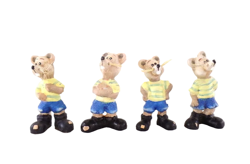 MÄUSE SET 4 Stück verschiedene Varianten Keramik Ton 8 cm stehend
