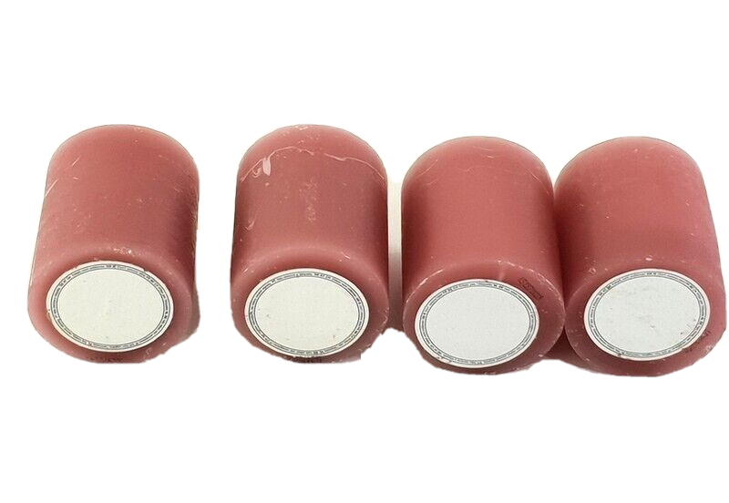 Kerzen 4 Stück Stumpenkerzen durchgefärbt Vin Rouge Rose mit Kerzenteller