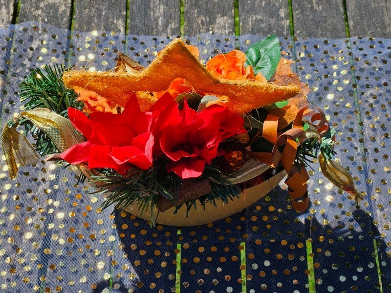 Casa-Poador Weihnachtsgesteck ellipse Orange Sisalstern künstlich Dekoration