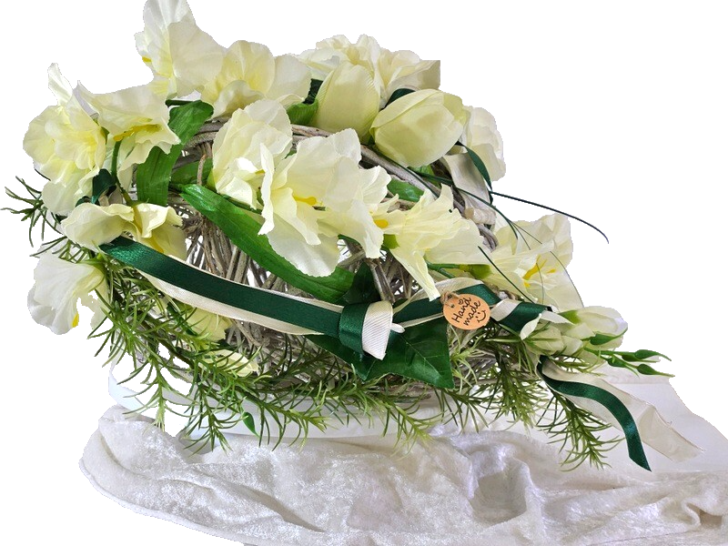 Casa-Poador Herz Rebengesteck Weiß Creme Kunstblumen Gladiolen Geschenk Friedhof