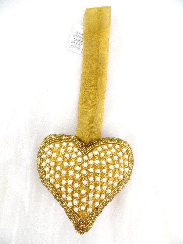 Herz goldfarbig Perlen bestückt Hänge - Fensterdeko Dekoration 13 x 14 x 6 cm