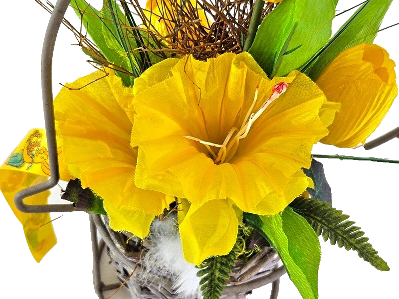 Casa-Poador Ostergesteck Gelb Kunstblumen Osterglocken Eier Hasengestell Deko
