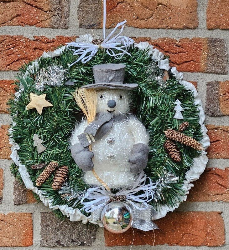 Kranz Türkranz Wandkranz Weiß Silber künstliche Tanne 35 cm Sterne Bär Zapfen