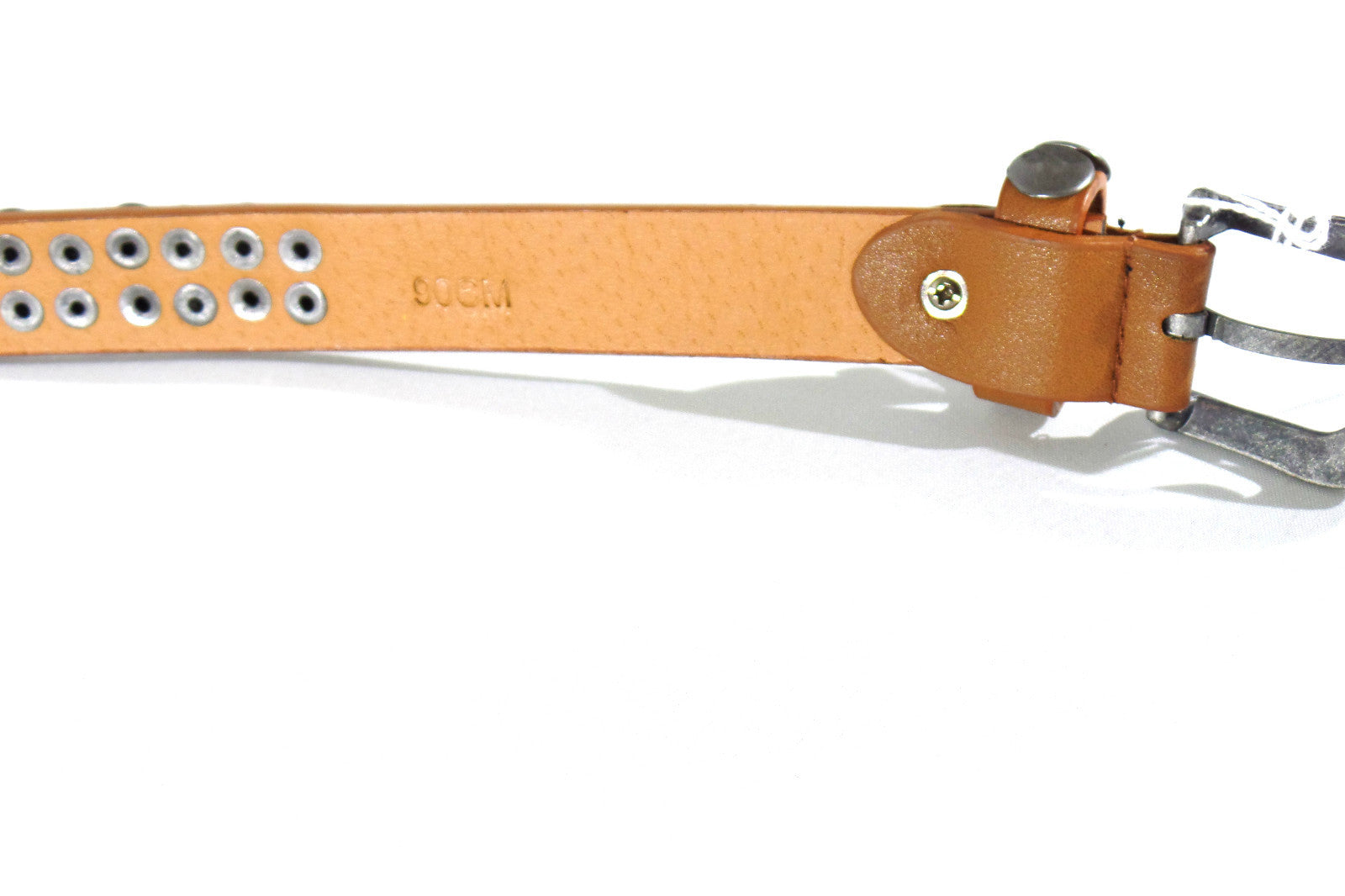 Gürtel Hellbraun 2 cm Breit 90 cm Lang Dornschließe Nieten Neu mit Etikett