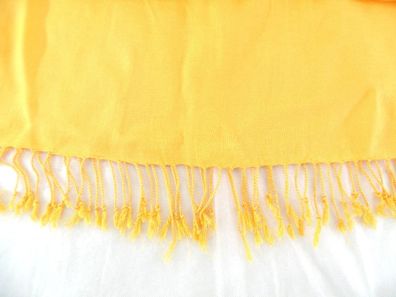 Schal Tuch Stola Fransen Dottergelb 100 % Viscose XXL Schal 190 Lang 65 Breit