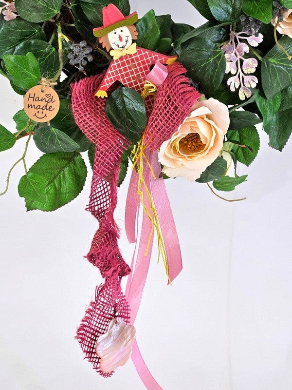 Kranz Tür / Wand Kranz künstlich wie echt Efeu Rosen Rosa Grün 35 cm Dekoration