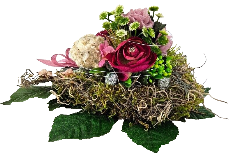 Grabschmuck Herz Gesteck Rose Baumwolle Kunstblumen Natur Allerheiligen Gedenken