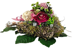 Grabschmuck Herz Gesteck Rose Baumwolle Kunstblumen Natur Allerheiligen Gedenken
