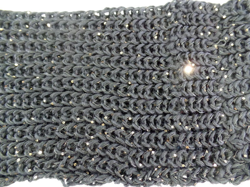 Schal Rund Wickelschal Schwarz Loop goldfarbige Pailetten gestrickt Polyester
