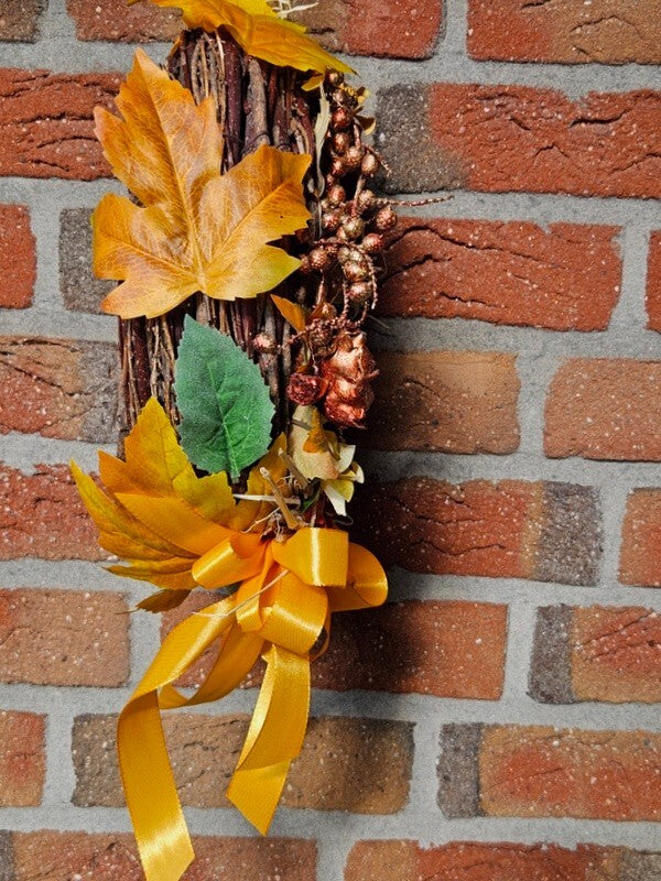 Kranz Tür / Wand Kranz 30 cm künstlich wie echt Herbstbätter Sonnenblume Orange