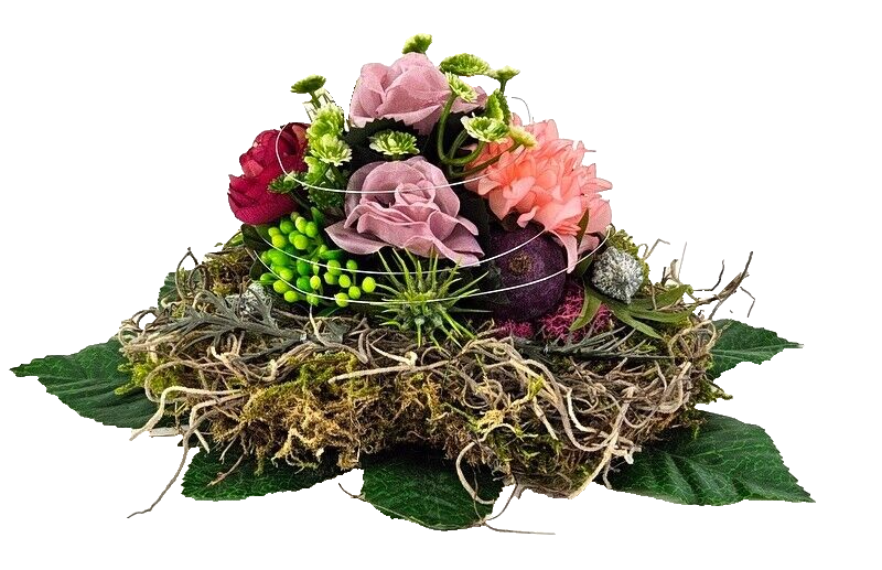 Grabschmuck Herz Gesteck Rose Baumwolle Kunstblumen Natur Allerheiligen Gedenken