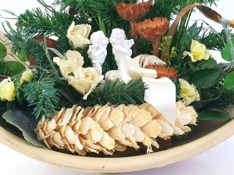 Grabgesteck XXL Cocosblatt Naturdeko Künstliche Blumen Engel Gedenken Friedhof