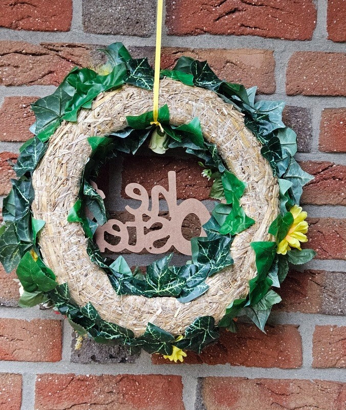 Kranz Tür/Wand Kranz künstlich Gelb Orange Rot 40 cm Holzschild Ostern Geschenk
