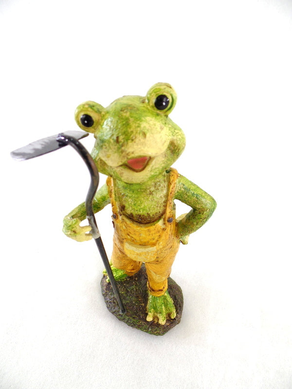 Frösche 3 er Set Gartenarbeit Grün Gelb Blau Amsel stehend Dekoration Polyresin