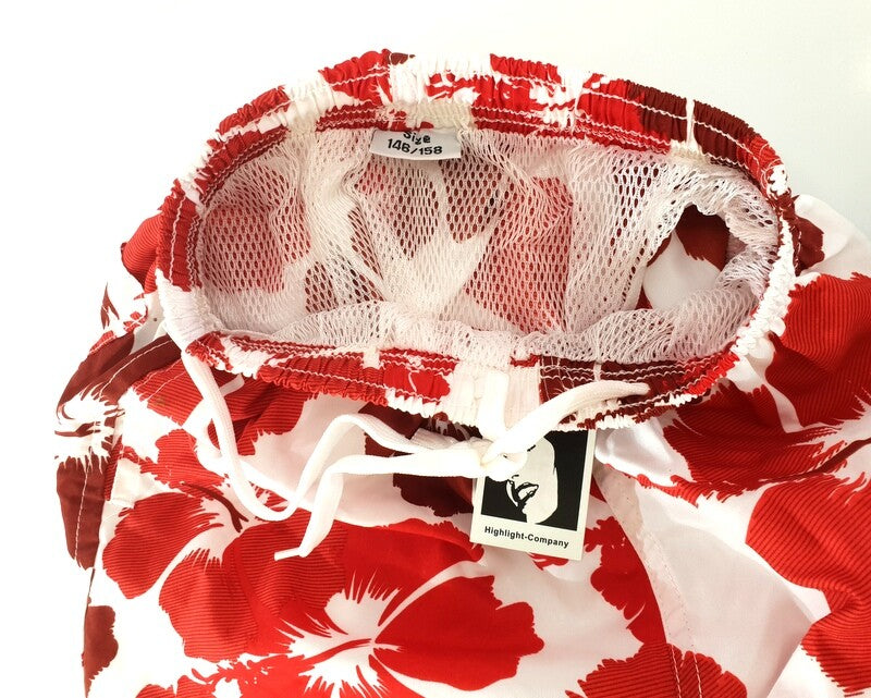 Badehosen Kinder3 für 2Badeshorts 146 - 158 Hibiskus Shorts geblümt Rot Blau