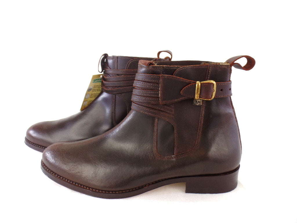 Reitstiefelette 45 Braun Rund Echtleder Cambrelle Schnalle Labor USA 11,5 UK 11