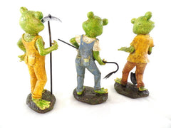 Frösche 3 er Set Gartenarbeit Grün Gelb Blau Amsel stehend Dekoration Polyresin
