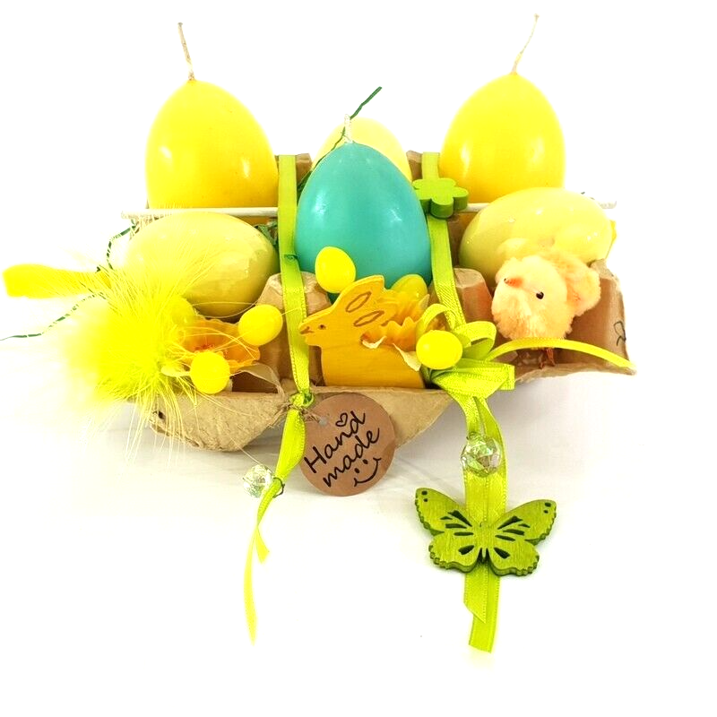 Oster Eier Kerzen 3 er Set Wabe Gelb Türkis Eierkerzen Ostern Deko Geschenk