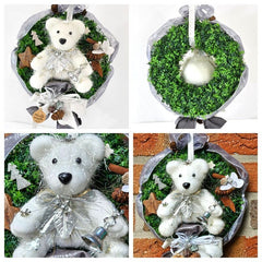 Kranz Türkranz Wandkranz Weiß Silber künstlich Thuja 21 cm Sterne Bär Zapfen