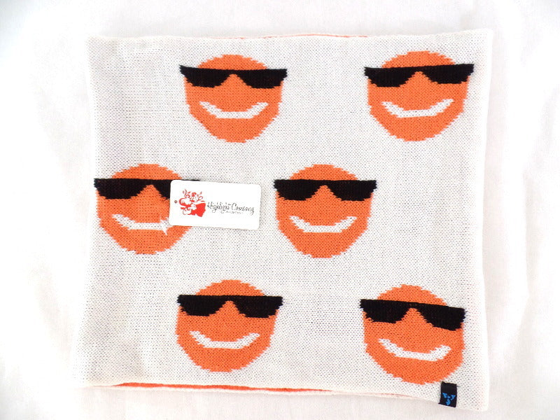 Schal Rundschal Weiß mit Orangen Smileys Schlauchschal Schlupfschal H.C.