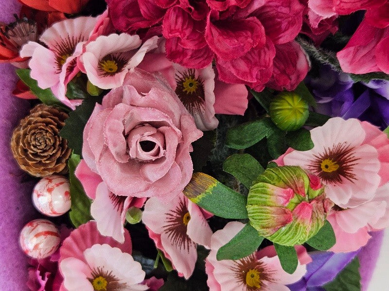 Grabgesteck Grabschmuck Herz Rosa Lila  Rosen Dahlie Kunstblumen Natur Friedhof