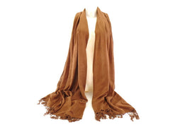 Schal Tuch  Stola Fransen hellbraun 100 % Viscose XXL Schal 190 Lang 65 Breit