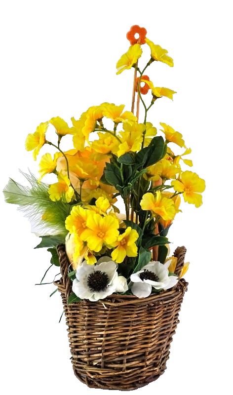 Casa-Poador Gesteck im Korb Osterglocken Primel Kunstblumen Frühling Dekoration