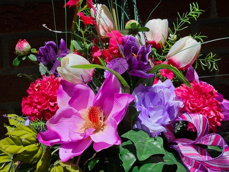 Pflanzenampel Hängeampel Blumenampel künstliche Blumen Kunstblumen Ampel Tulpen