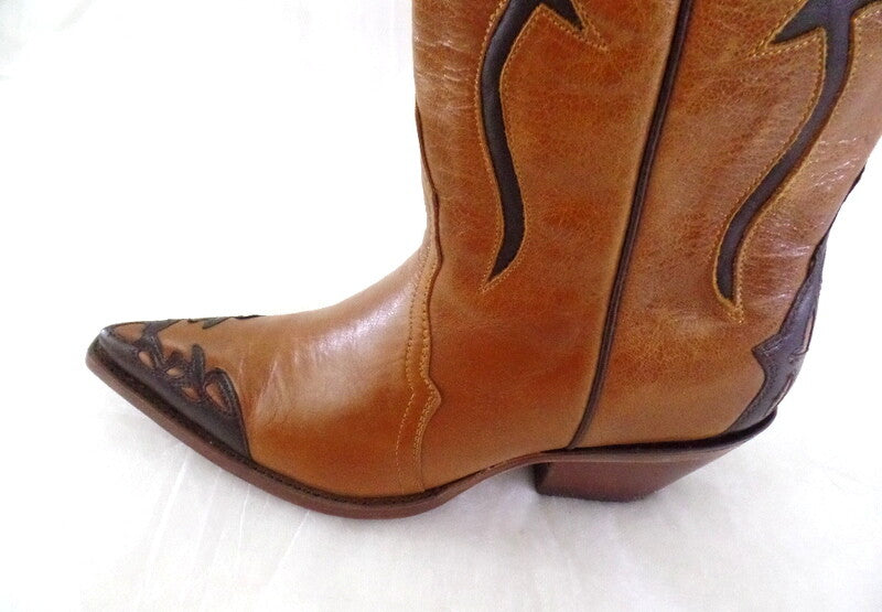 Westernstiefel 36 Natura Cafe Cowboystiefel Leder spitz Applikationen Rudel