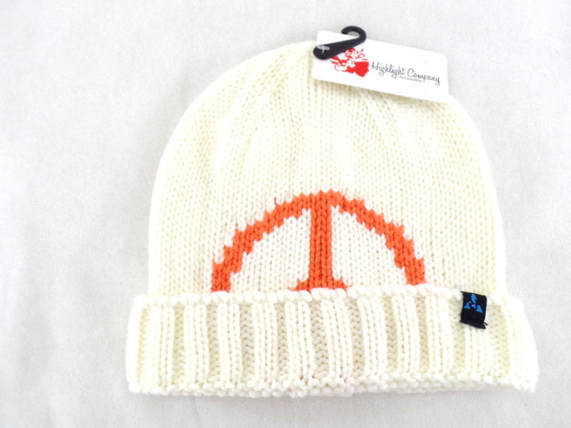 Mütze Strickmütze Weiß mit Peace Zeichen orange 100 % Acrylic Hightlight Company