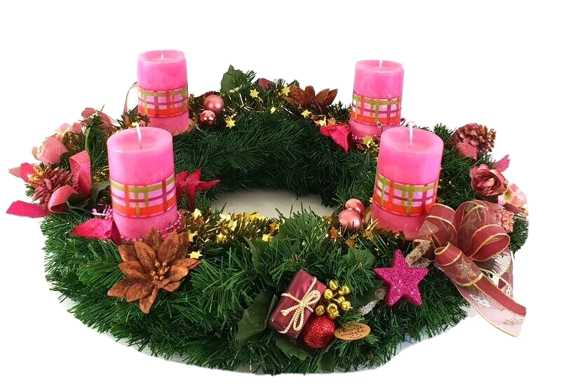 Adventskranz Rosa Pink Bourdaux künstliche Tanne 45 cm Kerzen Kugeln Sterne