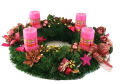 Adventskranz Rosa Pink Bourdaux künstliche Tanne 45 cm Kerzen Kugeln Sterne
