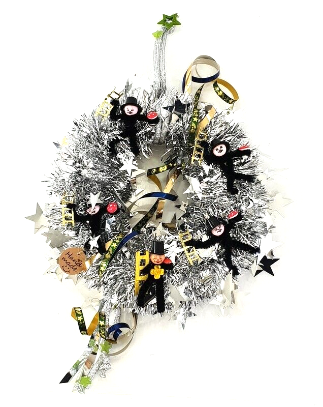 Türkranz Wandkranz Silber Glitzerband künstlich 25 cm Silvester Neujahr Glück