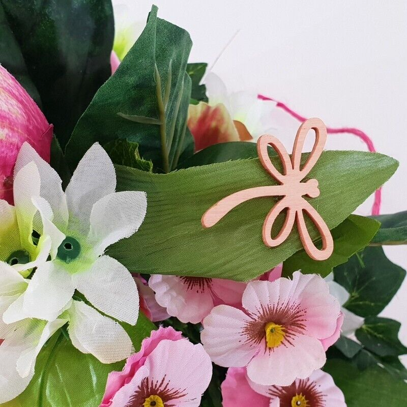 Gesteck Seide Rosa Weiß Kunstblumen Sisaltasche Frühling Magnolie Figuren 32 H