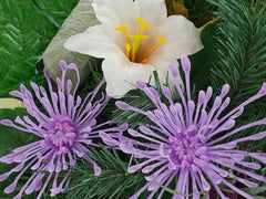 Grabschmuck Beerdigung Exoten Lila Rosa künstliche Blumen Totensonntag Friedhof