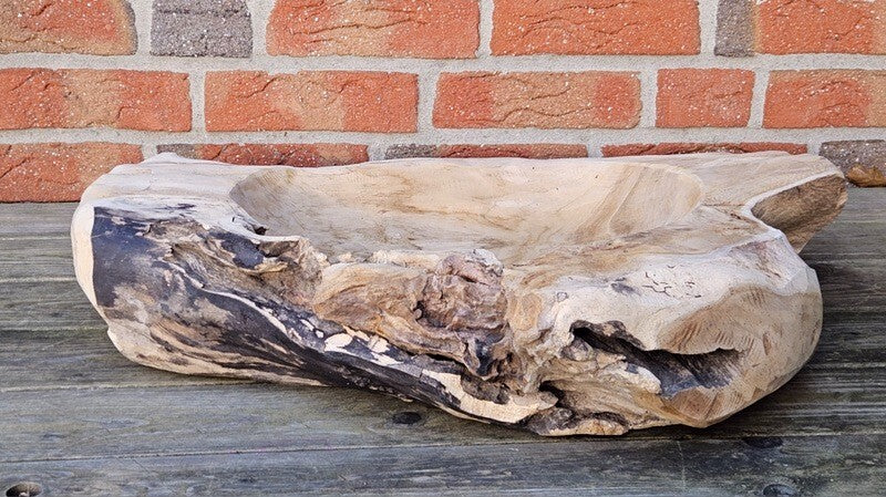 Teak Holz Schale Massivholz XXL 60 cm Dekoschale rund Massiv rustikal Natur Dijk
