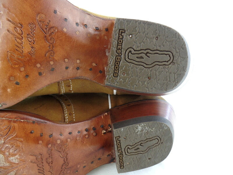 Westernstiefel Cowboyboot 39 beige rosa Cowboymotiv Application Rudel Leder