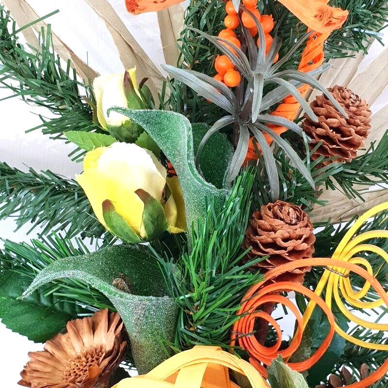 Grabschmuck Grabstrauß Trockenblumen grüne Calla künstliche Tanne Exoten flach