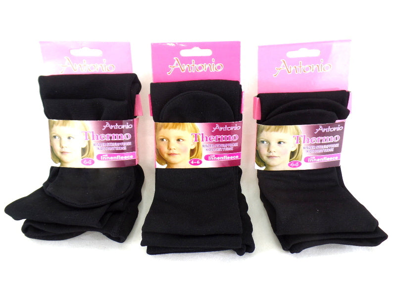 Antonio Kinder Thermo Leggings 3 Stück mit Innenfleece Schwarz blickdicht