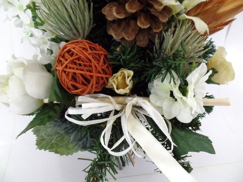 Grabschmuck Trockenblumen Mix Weiß Natur Natur Exoten Seide Strauß künstlich