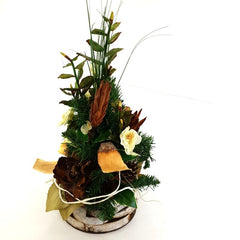 Grabschmuck Gesteck Stockrose Exoten Weiß Grün Natur Zapfen Badam künstlich