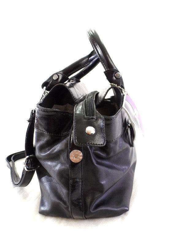 Tasche Mahel Schwarz teils Lackoptik Schultertasche Henkeltasche Damentasche