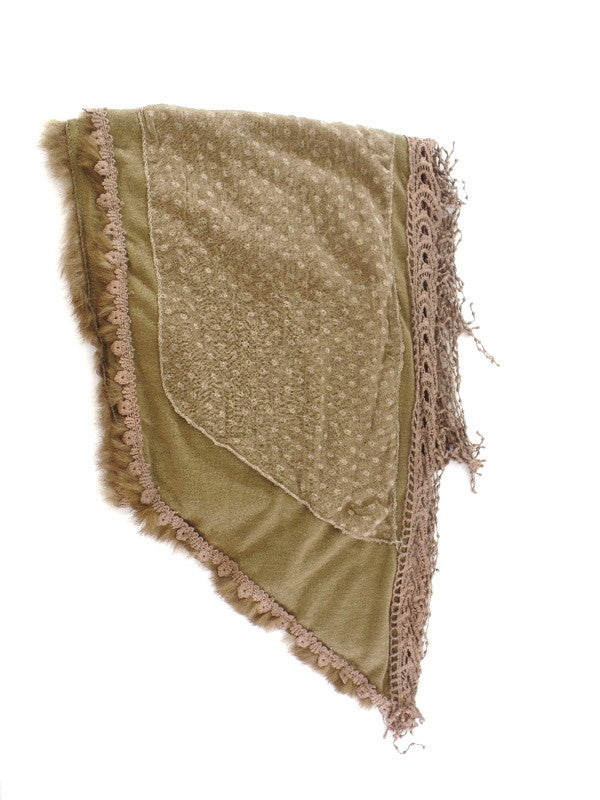 Schal Tuch Lagenlook Kunstfell Spitzenrand Fransen 170 L x 30 cm Blümchenmuster