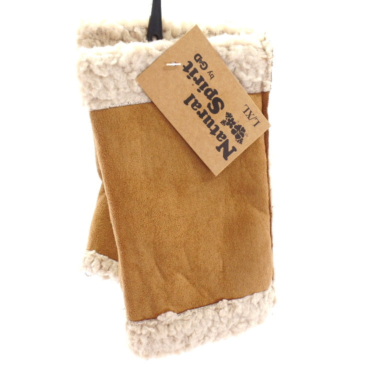 Handschuhe Fingerlos hell Braun L / XL Kunstleder Kunstfell Natural Spirit