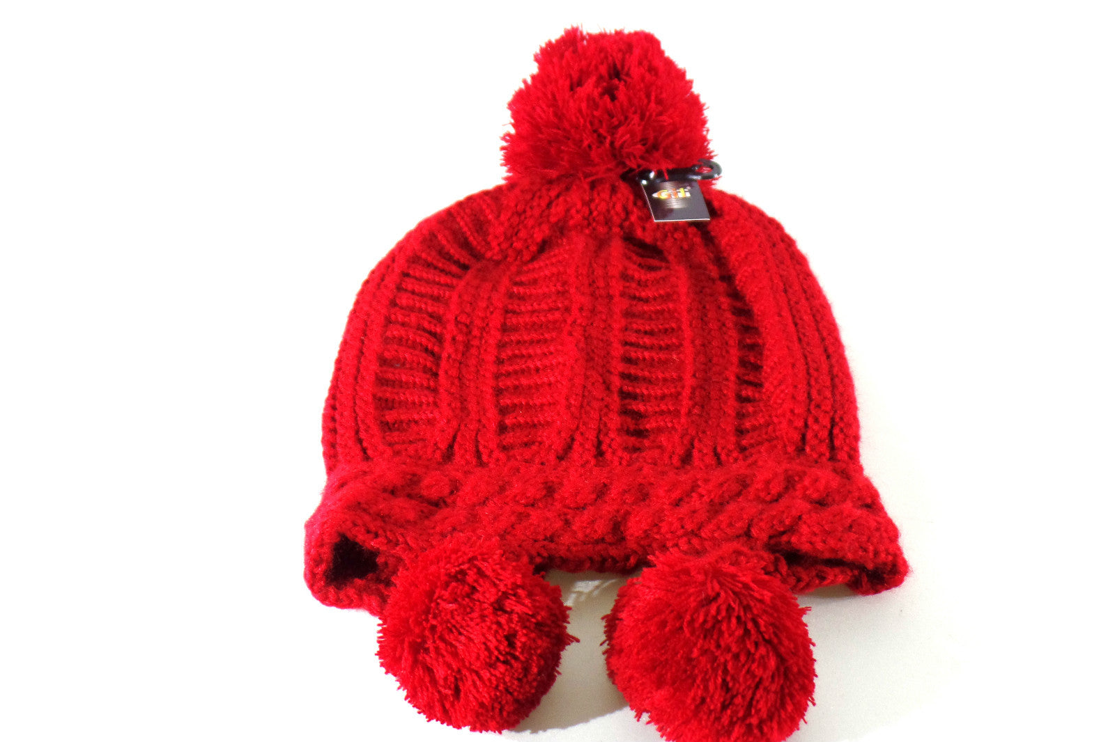 Mütze Strick Rot Winter 3 Bommel Git Strickmütze