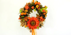 Kranz Tür / Wand Kranz 30 cm künstlich wie echt Sonnenblume Physalis Orange