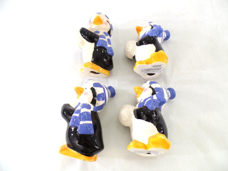 Dekofiguren Set 4 Pinguine Keramik Ton 12 cm Schal Mütze Schneball