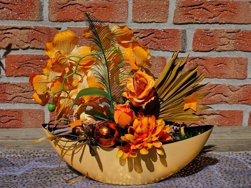 Casa-Poador Weihnachtsgesteck ellipse Orange Orchidee Rose künstlich Dekoration